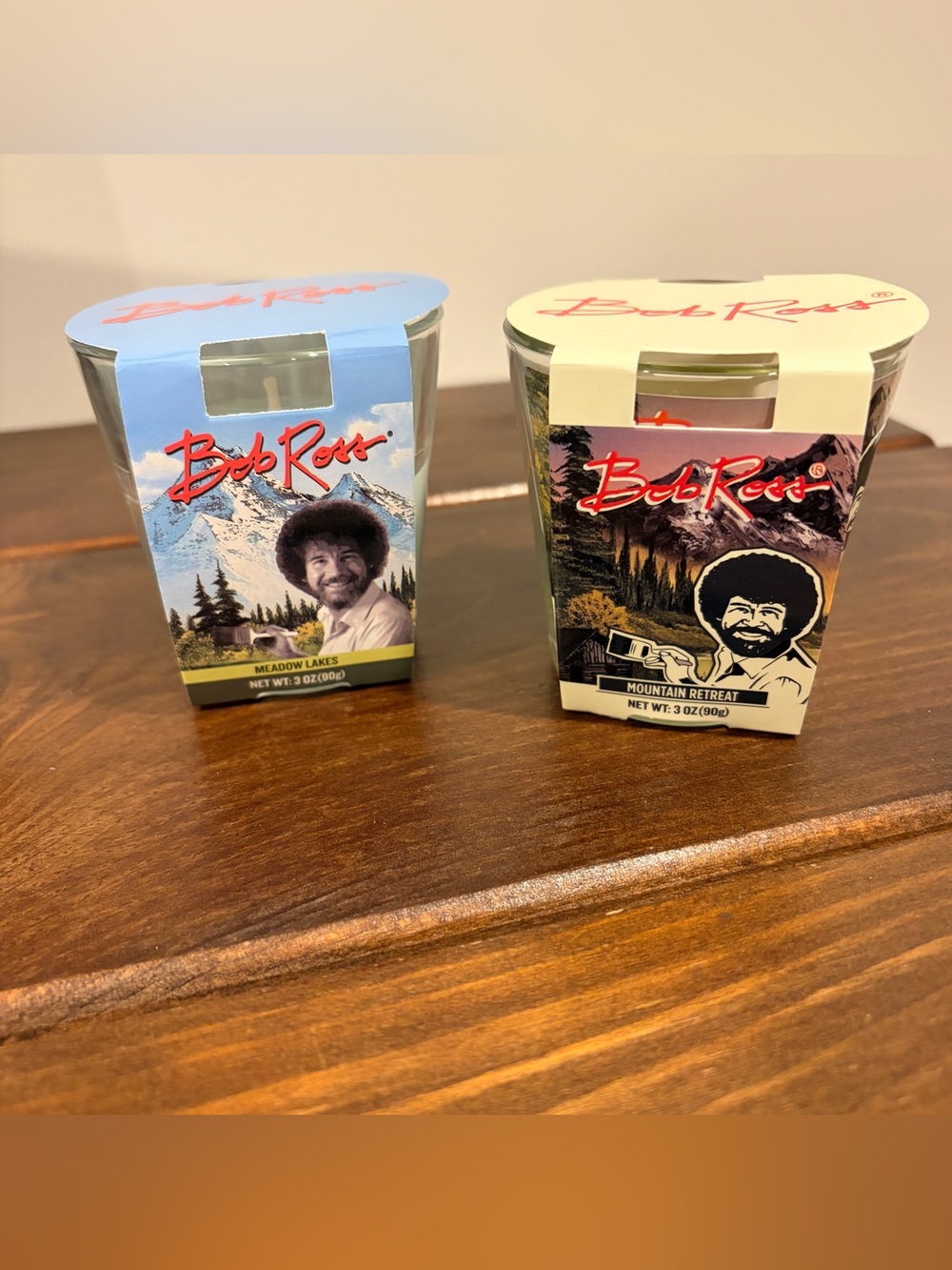 2- Bob Ross Joy Of Painting Scented Candle Happy Clouds Trees Mountain 3 Oz
